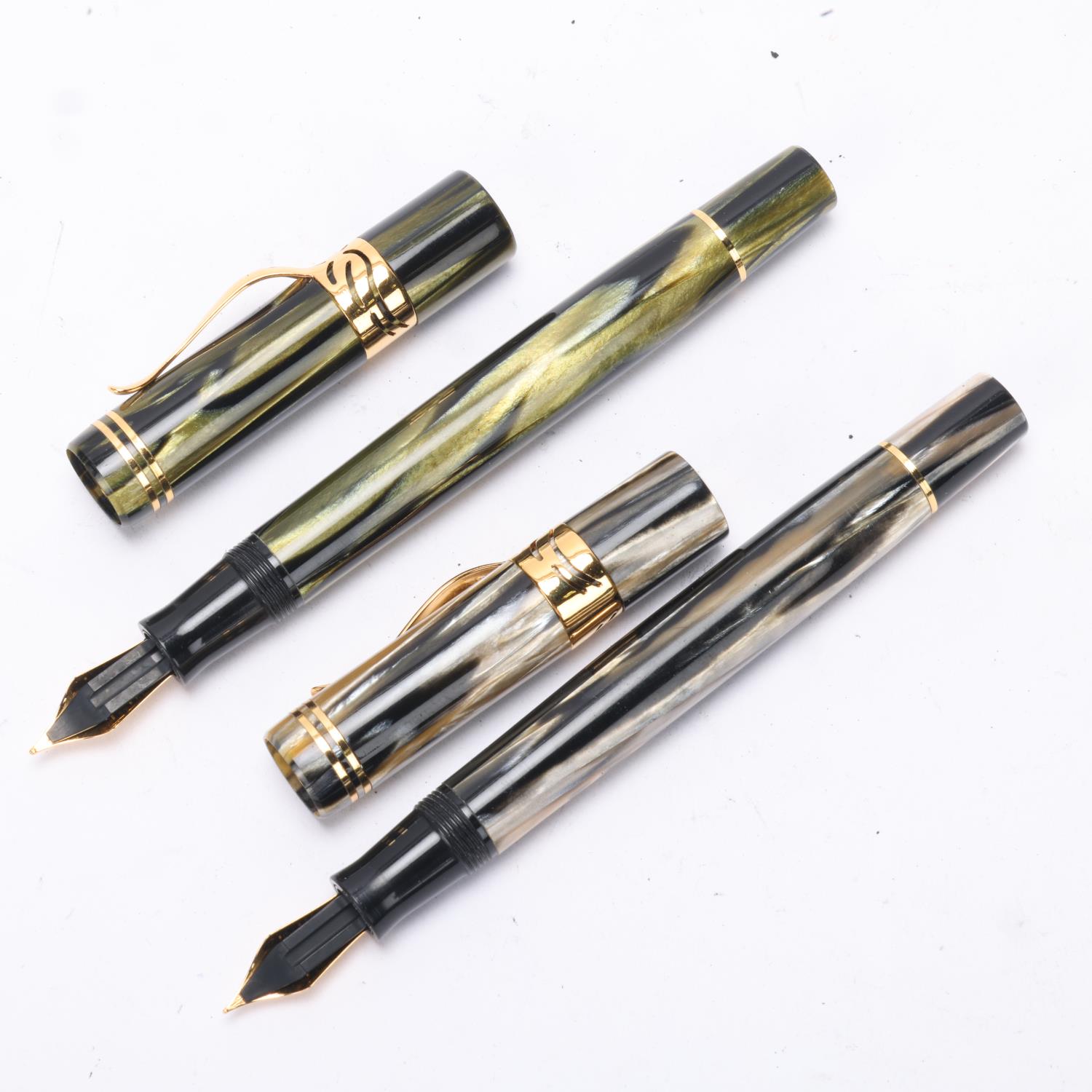 2 Visconti "Frederico II" fountain pens, piston fill with marbled body, limited edition of 800, both - Image 3 of 4