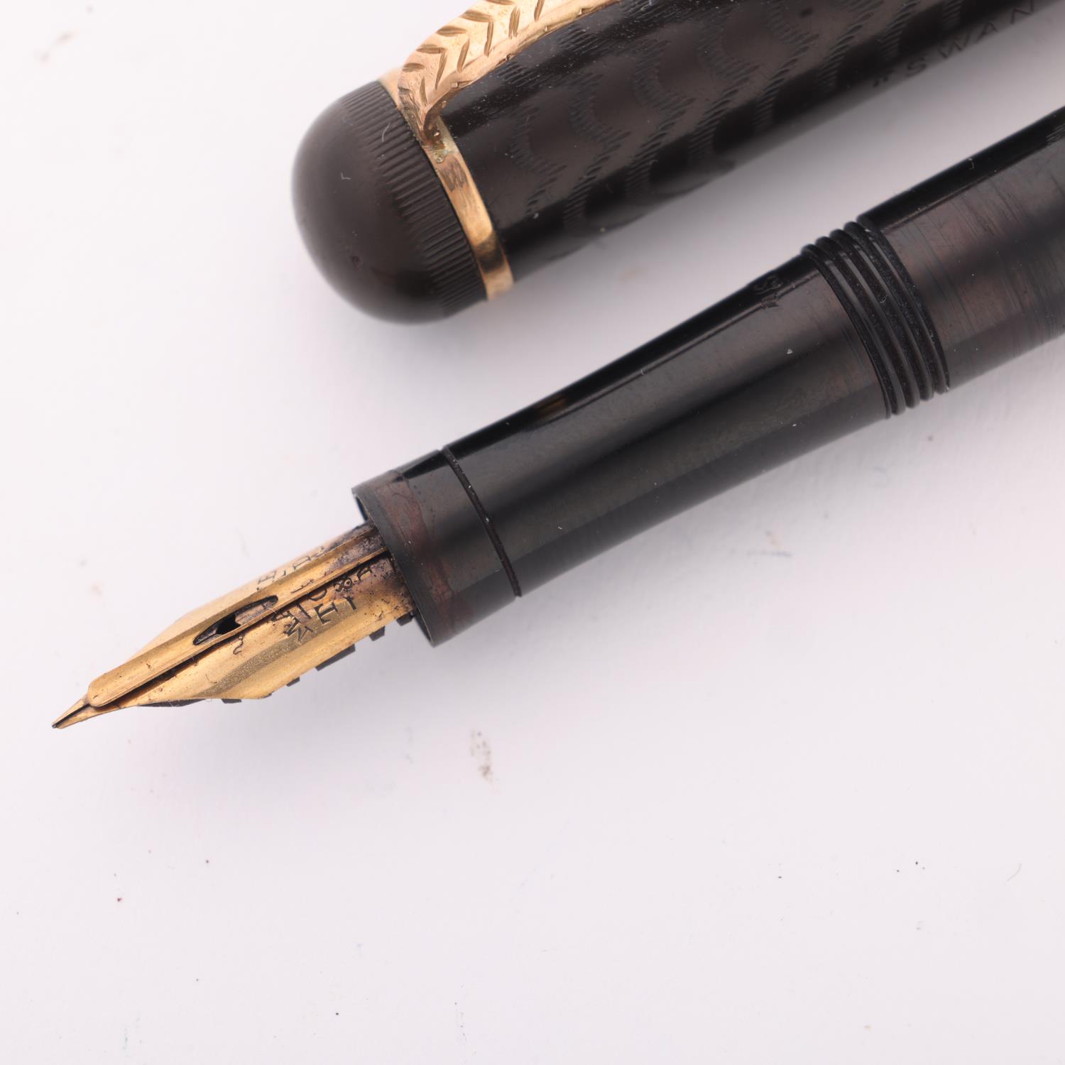 A Mabie, Todd & Co, a Swan 2C Eye-dropper pen with "Safety Screw Cap" having a unique gold metal - Image 2 of 4