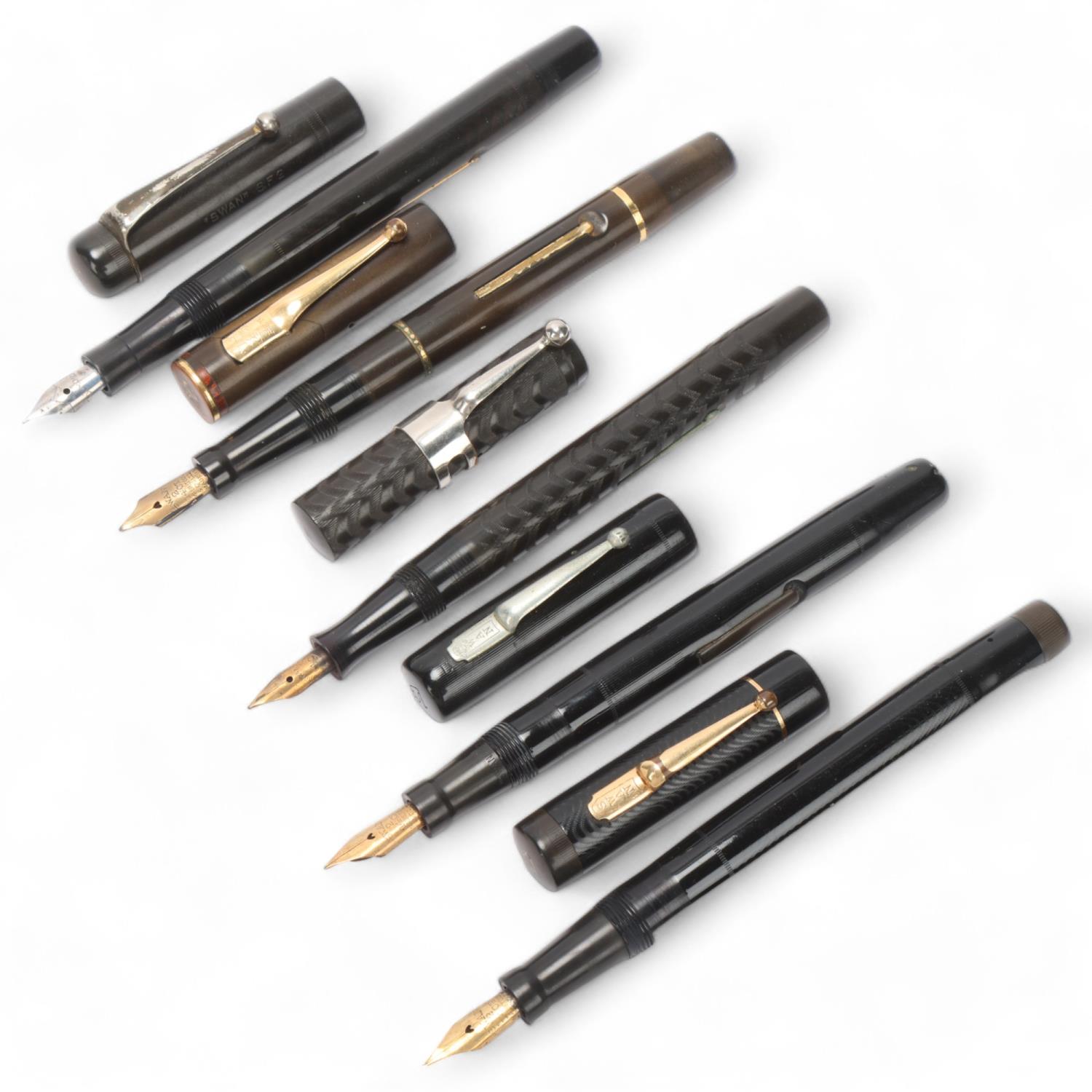 5 early 20th century fountain pens, Mabie, Todd & Co / Swan, 4 lever fill, models include, Minor