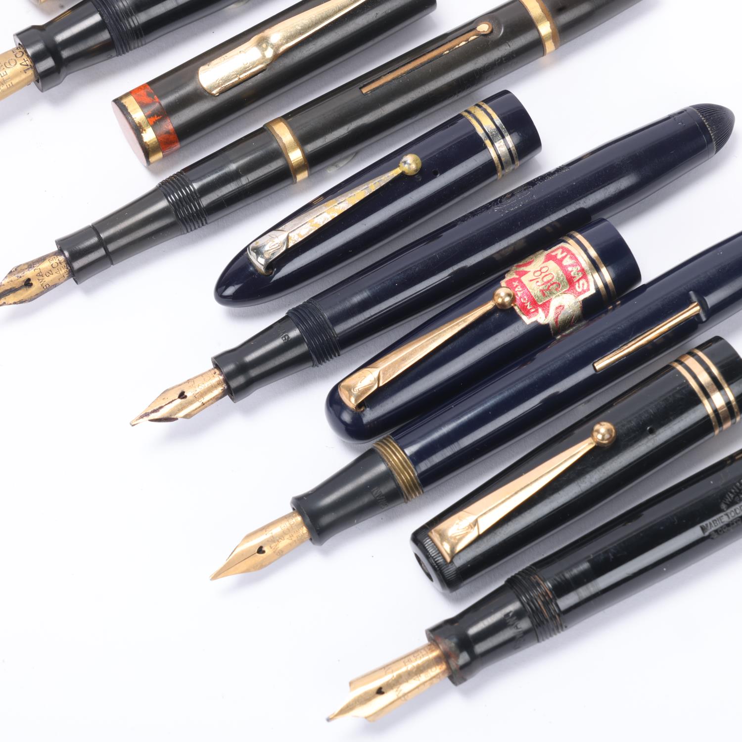 6 vintage Mabie, Todd & Co / Swan fountain pens, models include, Leverless, Self-Filler, Eternal, - Image 2 of 4