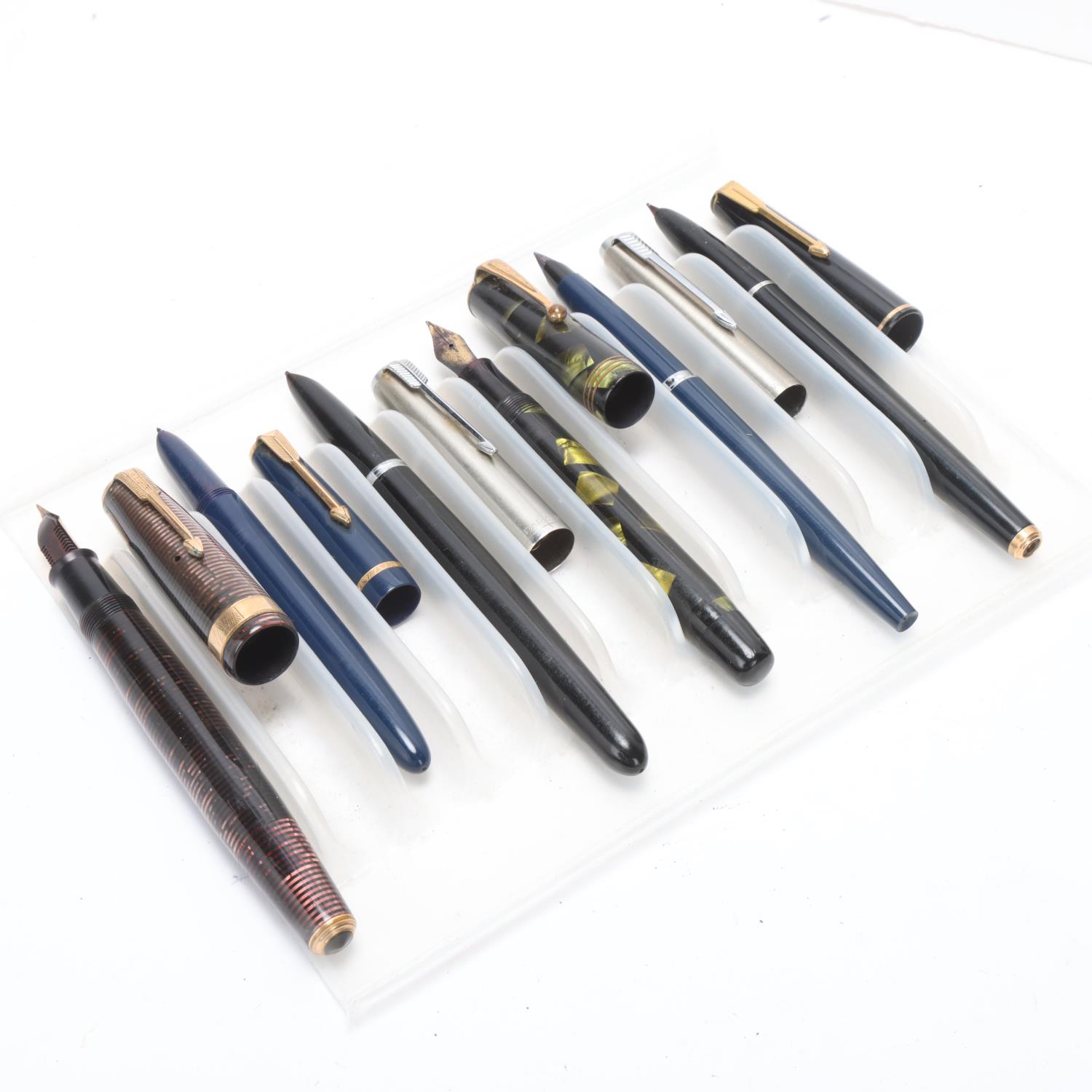 6 vintage Parker fountain pens Untested used condition, black bodied model '17' pen has missing - Bild 4 aus 4