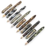 6 vintage lever fill fountain pens with marbled cap and barrel, includes New Bond Easi-Flow No444, 2