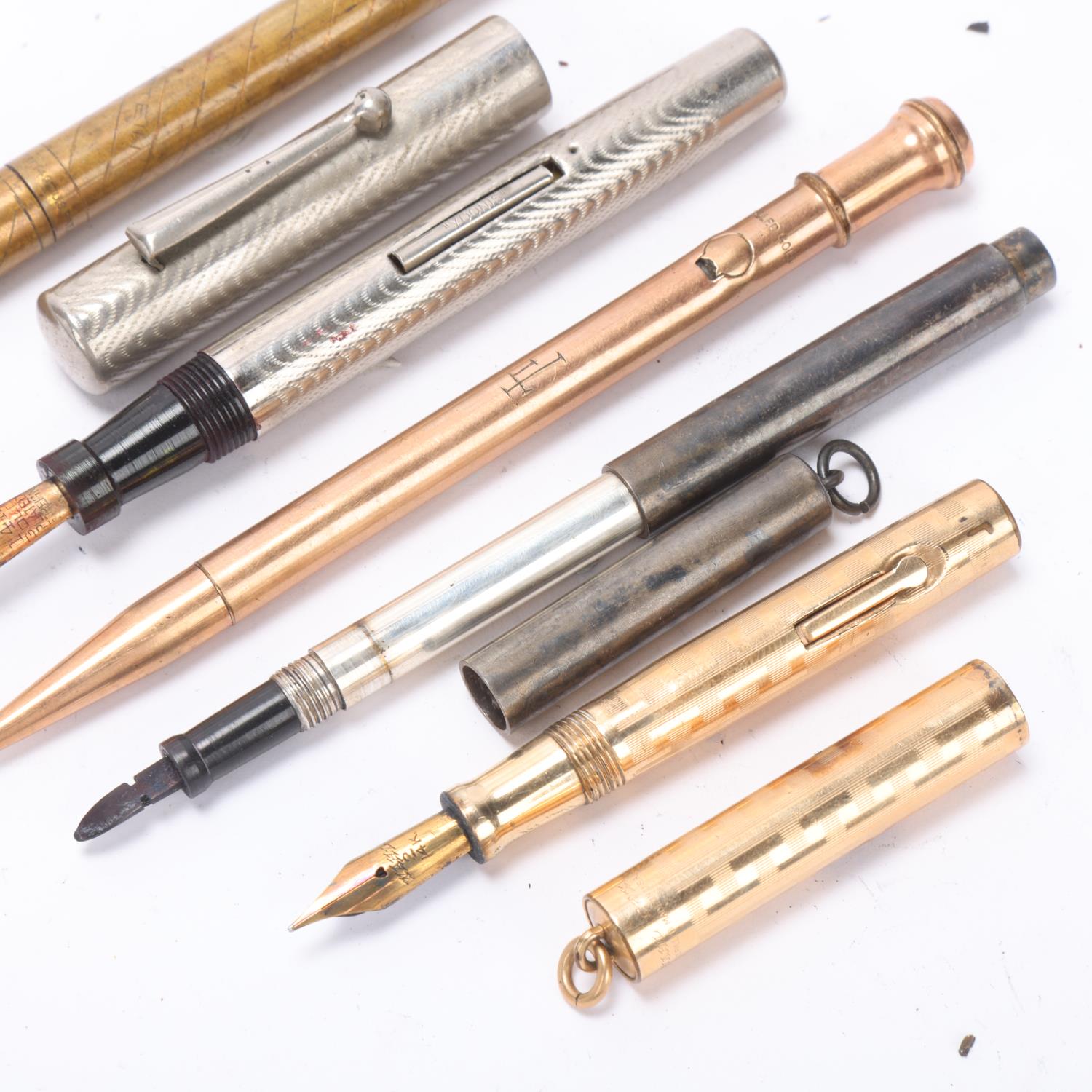 5 metal body antique fountain pens and pencils, one has Sterling silver body A/F, - Image 2 of 4