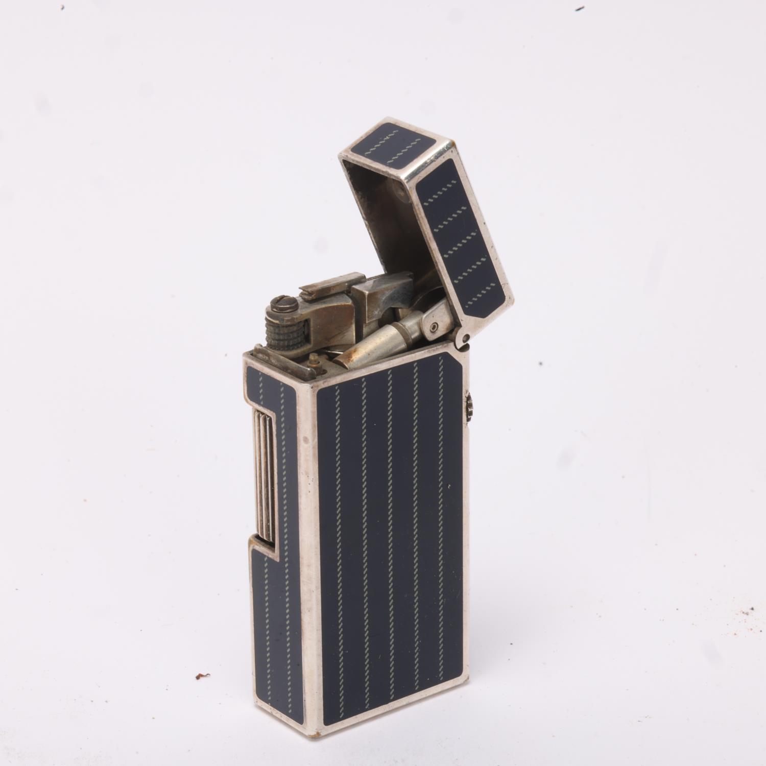 A vintage Dunhill Rollagas lighter, silver plated with detailed black lacquer panels, makers marks - Image 2 of 4