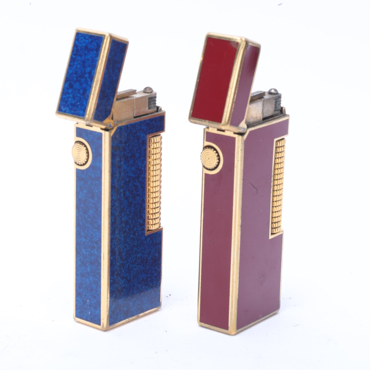 2 vintage Dunhill Rollagas lighters, gold plated and lacquer bodies, makers marks to base, length - Image 2 of 4