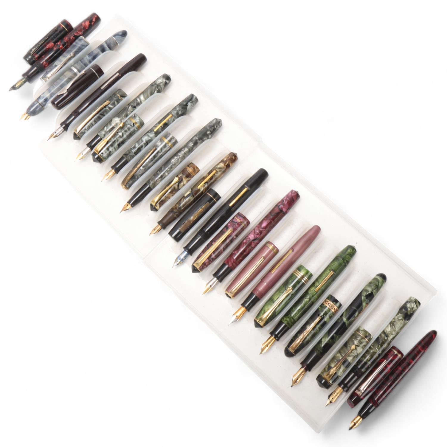 14 vintage Unique fountain pens, most 1930s' /40s', models include, Junior, Nova etc, some with 14ct