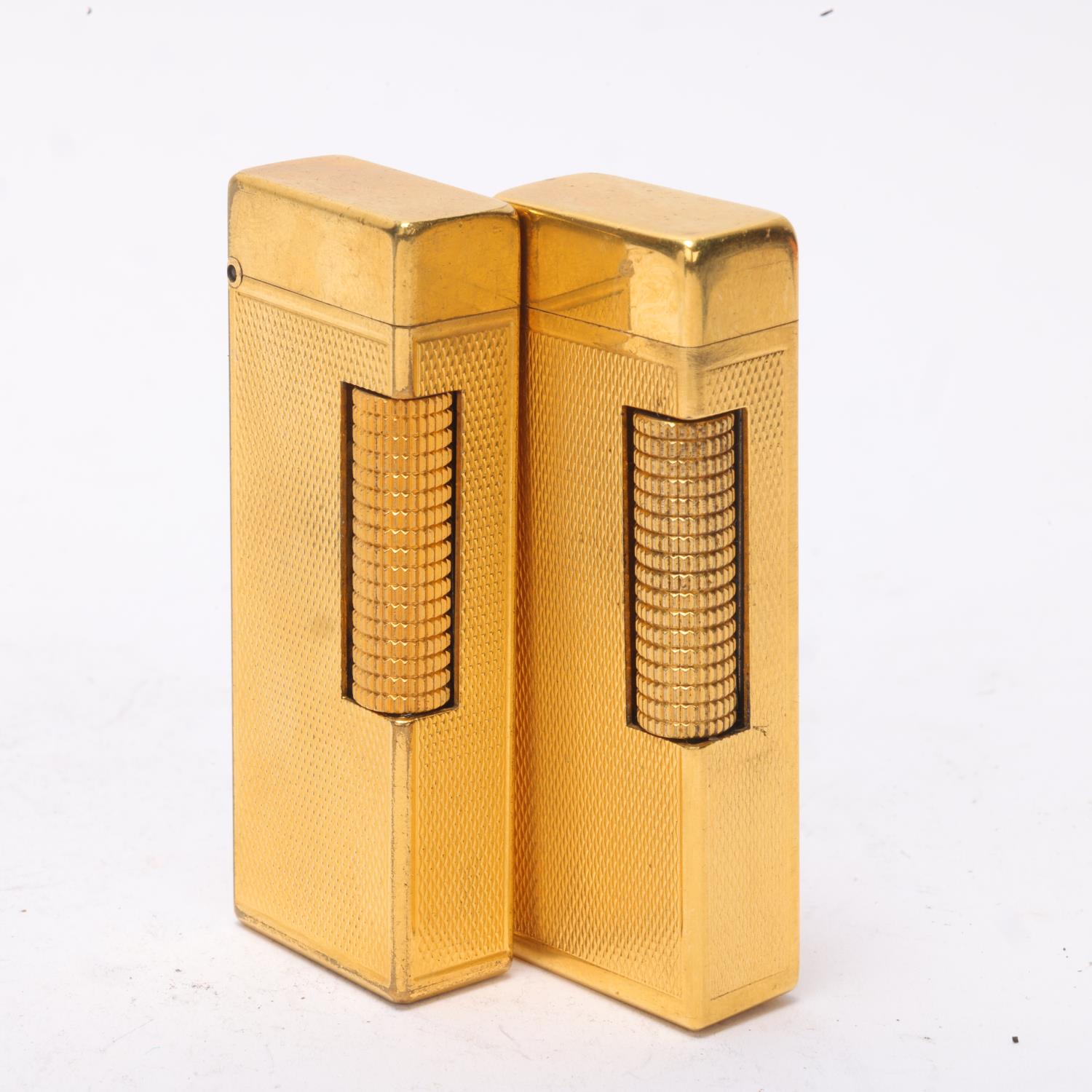 2 vintage Dunhill gold plated Rollagas lighters, with engine turned bodies, mechanism USA Pat No - Image 4 of 4