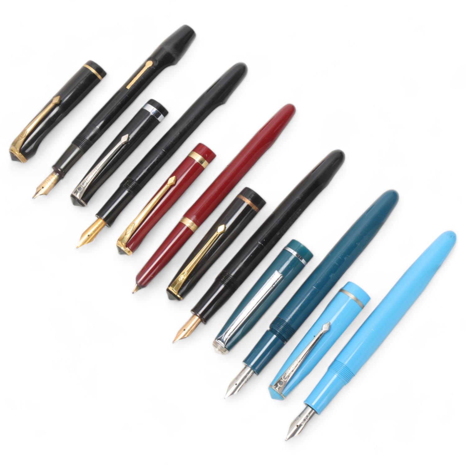 6 vintage Conway Stewart fountain pens, including Model 150, "Relief" No12 lever fill, red 106,