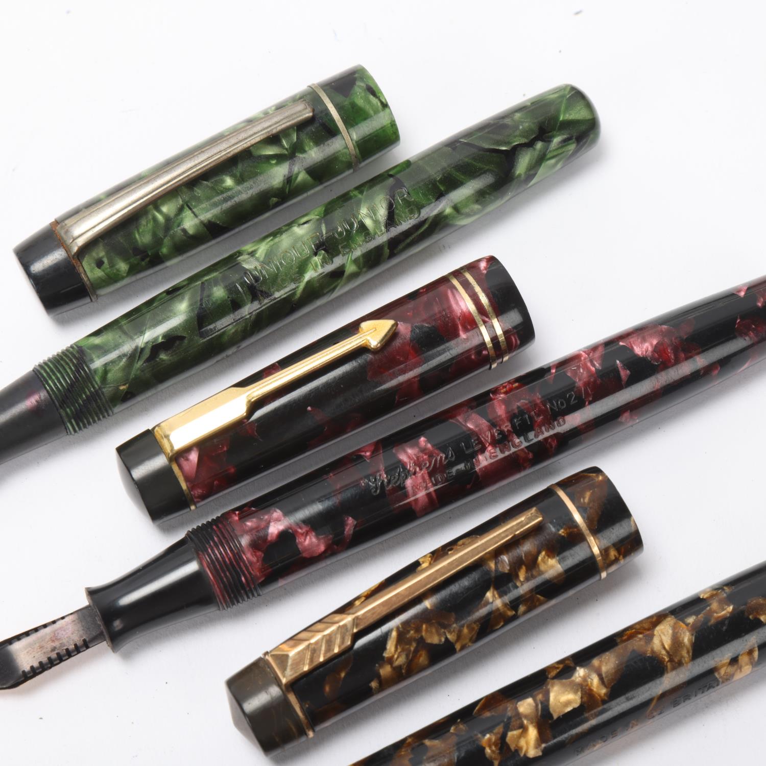 3 vintage marbled body fountain pens, Stephens No27, Dickinson "The Croxley" and a Unique Junior All - Image 4 of 4