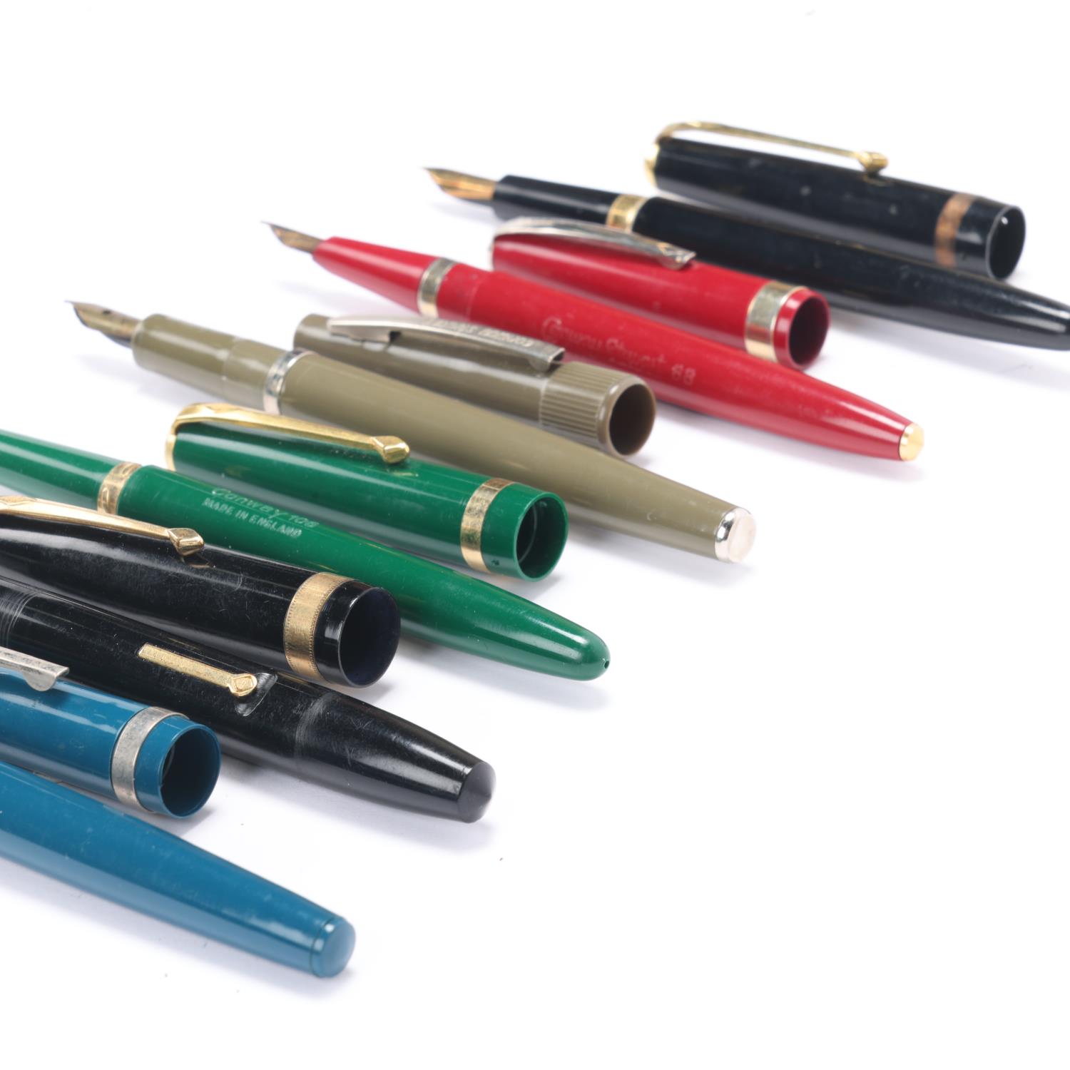 6 vintage Conway Stewart fountain pens, 3 with 14ct gold nibs, includes lever fill "Italic" , " - Image 4 of 4