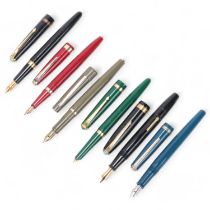 6 vintage Conway Stewart fountain pens, 3 with 14ct gold nibs, includes lever fill "Italic" , "