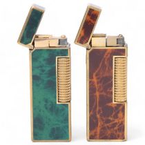 2 vintage Dunhill Rollagas lighters, with brown and green mottled lacquer panels, makers marks to