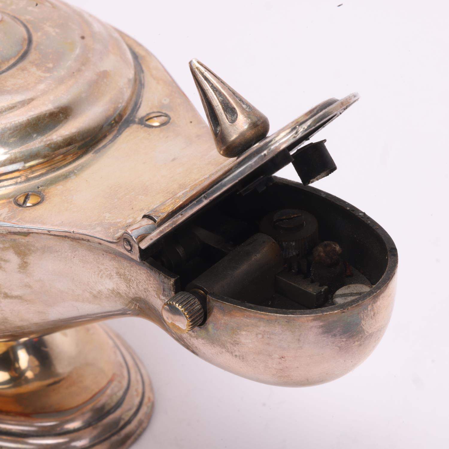 A vintage Dunhill silver plated desk lighter, in form of Roman oil lamp, Pat No 592139, marked to - Image 2 of 4