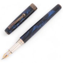 A Montegrappa fountain pen, model Z300/XMB-FP B, marble blue resin body with 18ct gold M nib and
