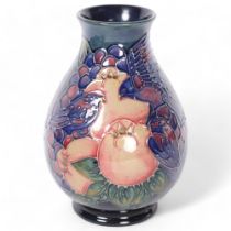 Moorcroft, a "Finch Blue" design baluster vase, H19.4cm, signed to the base Good overall