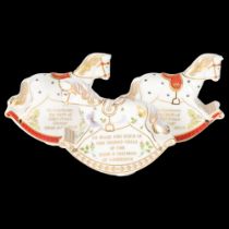 Royal Crown Derby, 3 rocking horses, 1 depicting the birth of the second child of the Duke and