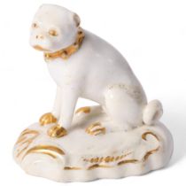 Derby, a 19th century porcelain model of a Pug dog seated on its haunches, with a studded gilt
