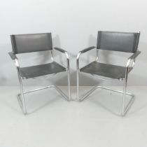 MARCEL BREUER - A pair of B34 Cesca chairs, with leather seats on tubular metal base.