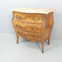 A French Louis XV style kingwood veneered and satinwood strung chest of three long drawers, with