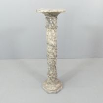 An Antique Italian Classical style ring-turned marble column pedestal, 26.5x101cm. This piece will