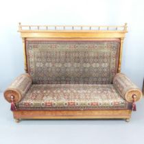 A 19th century Austrian Neo-Renaissance style cherrywood and upholstered settee. Overall