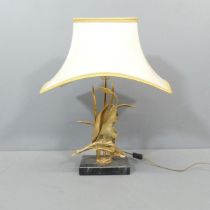 LANCIOTTO GALEOTTI - A 1970s 24 Karat gold plated Goose lamp on marble base. Height overall 69cm.