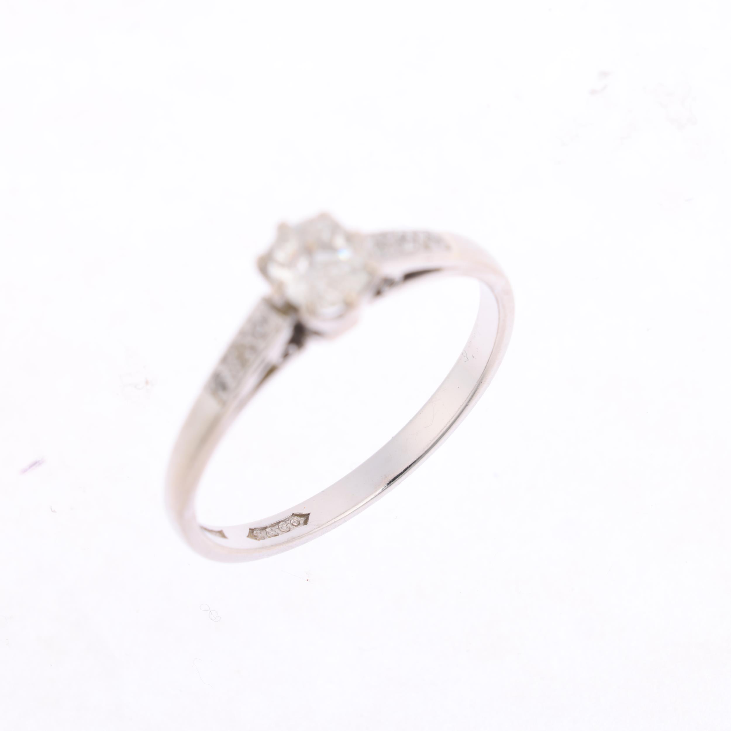 An Art Deco platinum 0.35ct solitaire diamond ring, claw set with old-cut diamond and diamond - Image 3 of 4