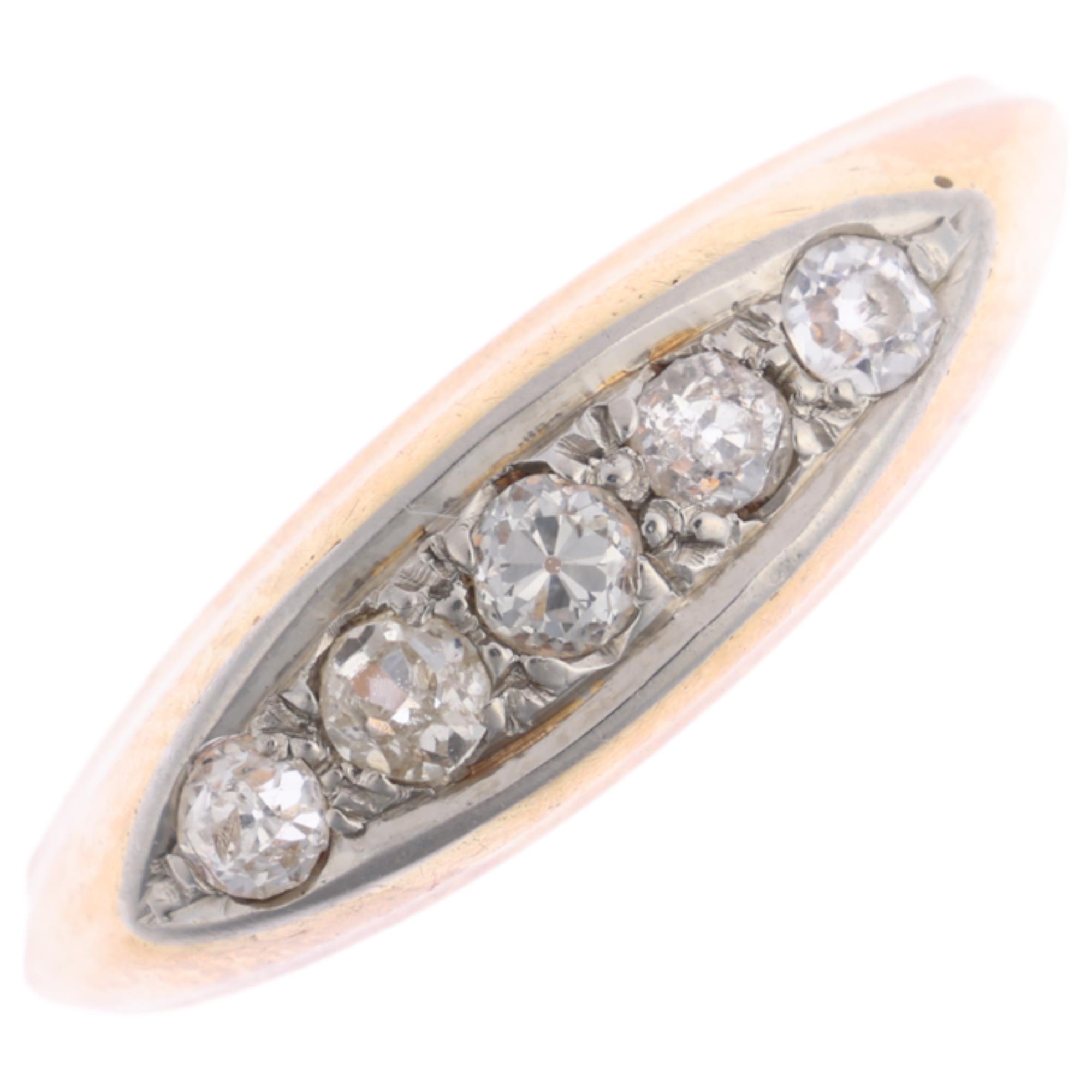 An early 20th century 18ct gold graduated five stone diamond half hoop ring, maker H Ltd, set with
