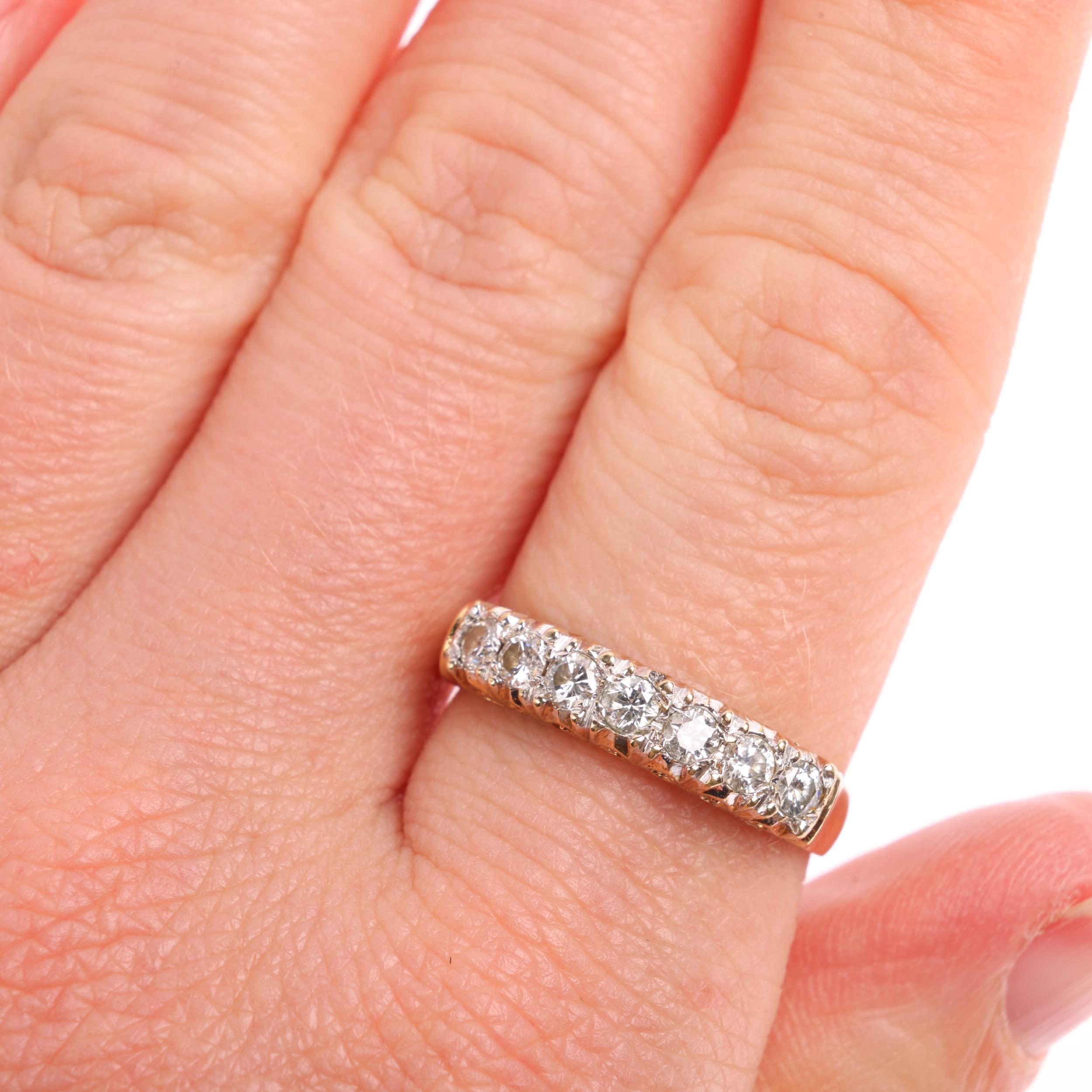 A 9ct gold seven stone diamond half hoop ring, set with modern round brilliant-cut diamonds, total - Image 4 of 4