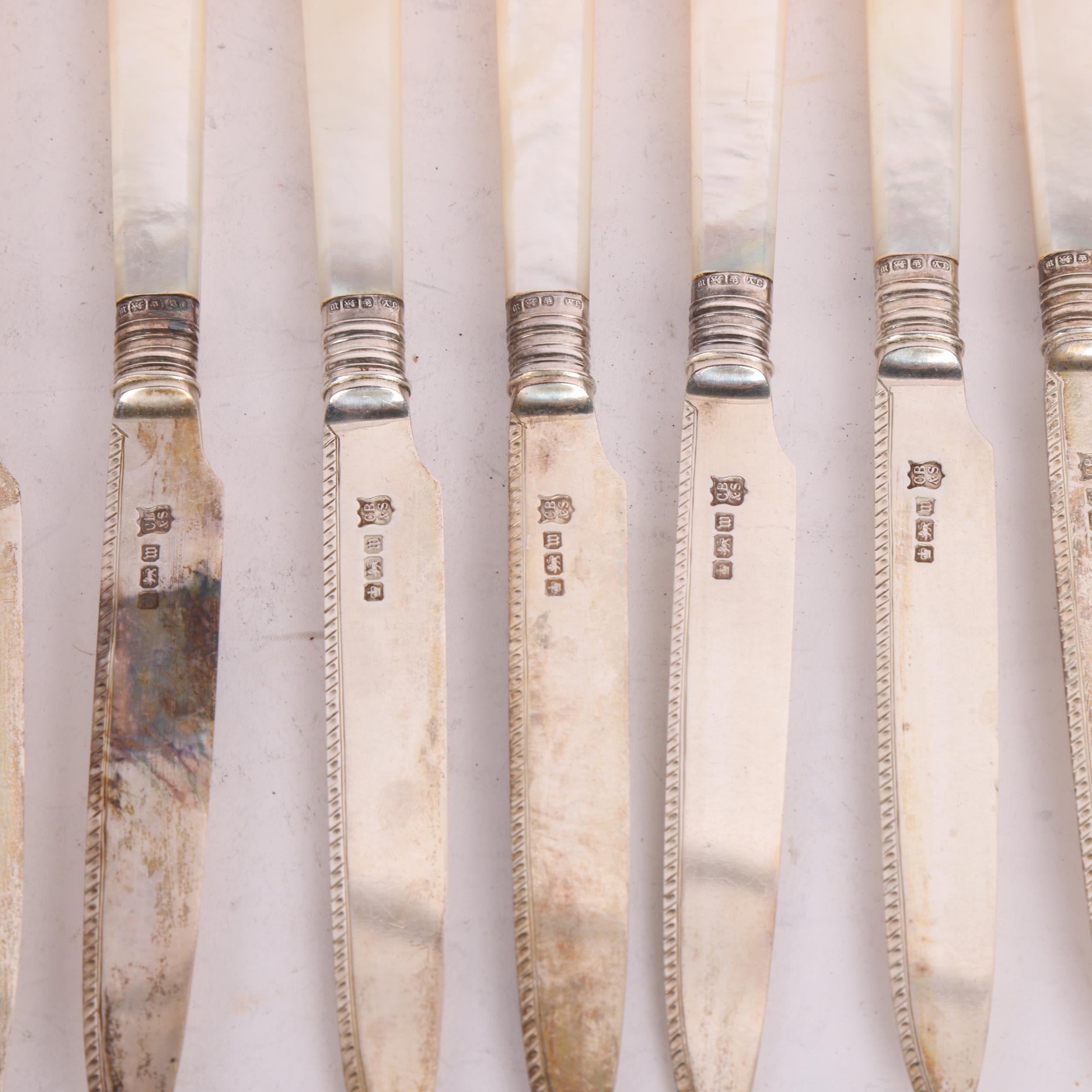 A set of George V mother-of-pearl handled silver dessert cutlery for 12 people, Cooper Brothers & - Image 2 of 3