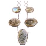 A large sterling silver labradorite panel necklace, set with graduated oval cabochon labradorite,