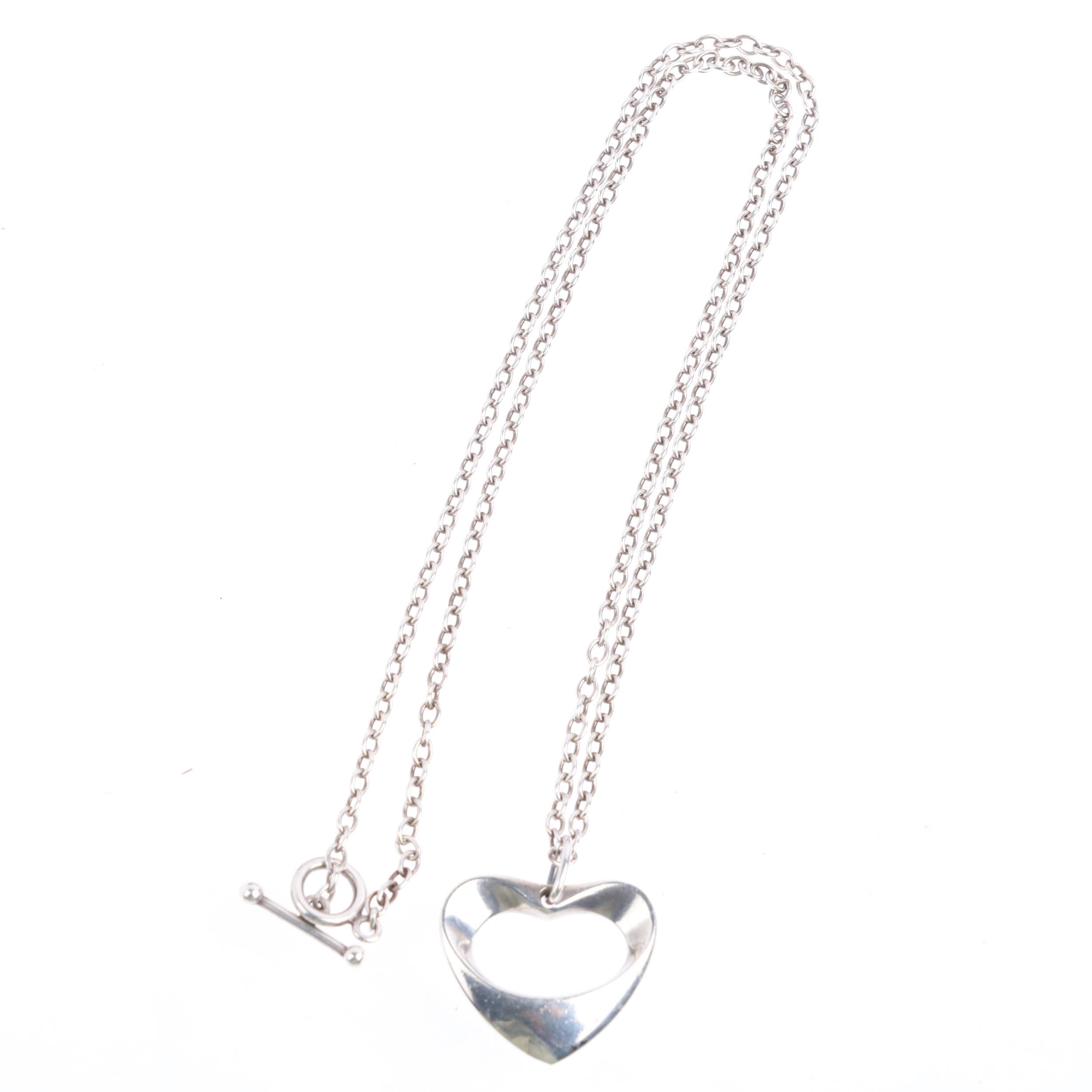 GEORG JENSEN - a Danish modernist sterling silver heart openwork pendant necklace, designed by - Image 2 of 3