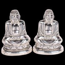 A pair of Japanese novelty sterling silver Buddha pepperettes, 5.5cm Condition Report: No damage