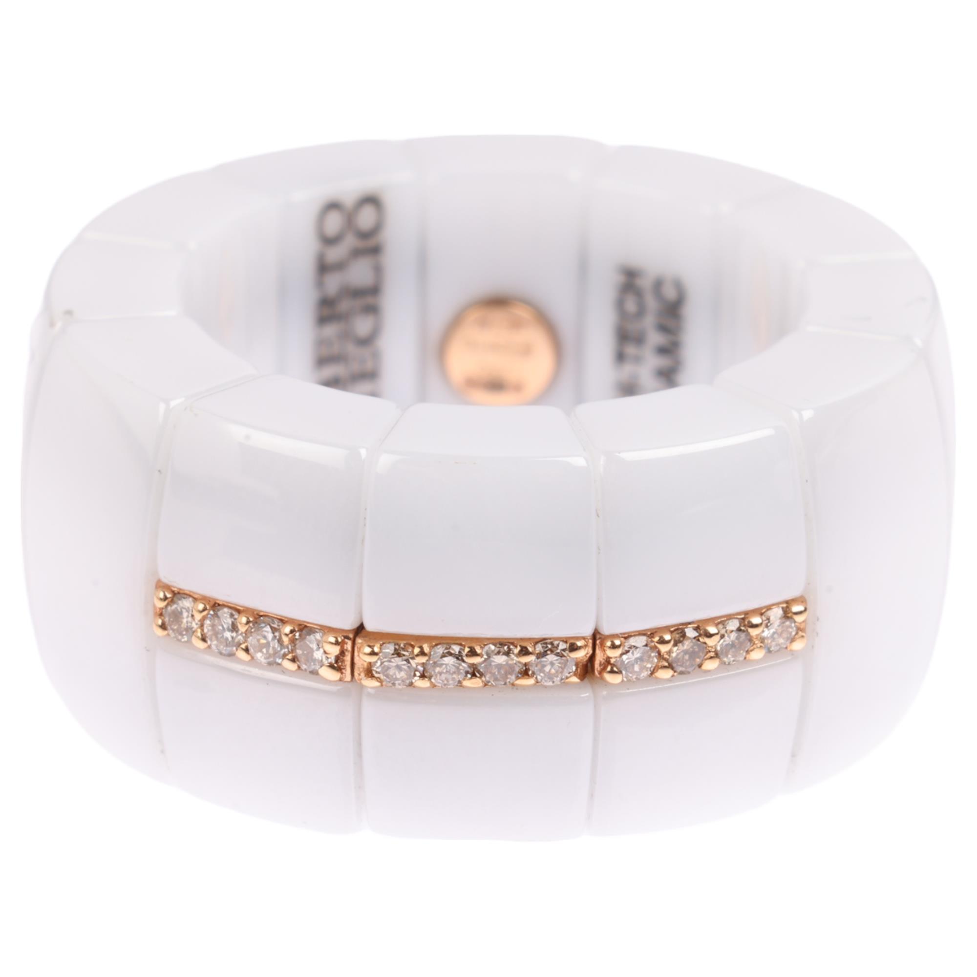 ROBERTO DEMEGLIO - a High-Tech white ceramic and 18ct gold diamond sprung panel ring, signed,