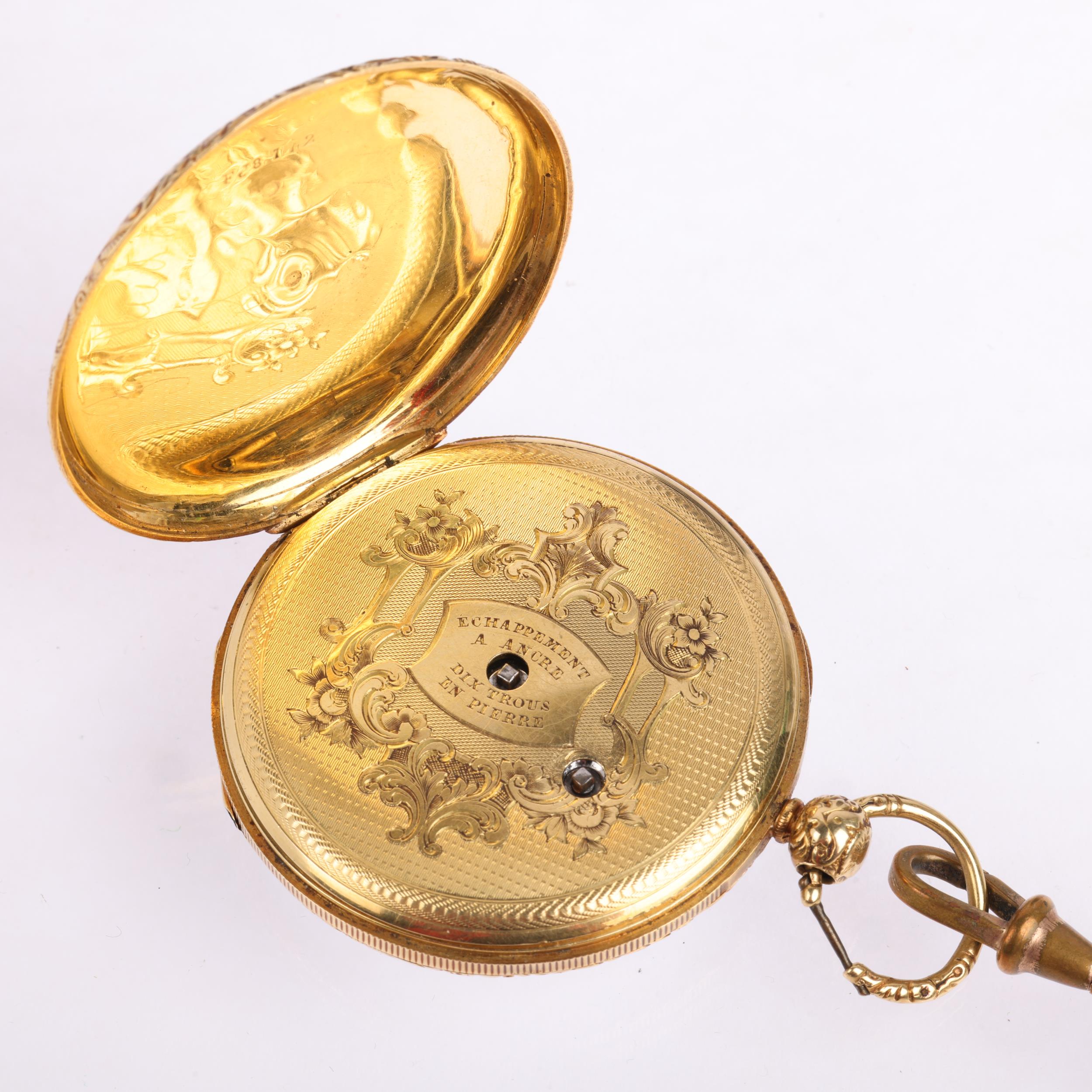 A 19th century open-face key-wind pocket watch, white enamel dial with Roman numeral hour markers, - Image 4 of 5