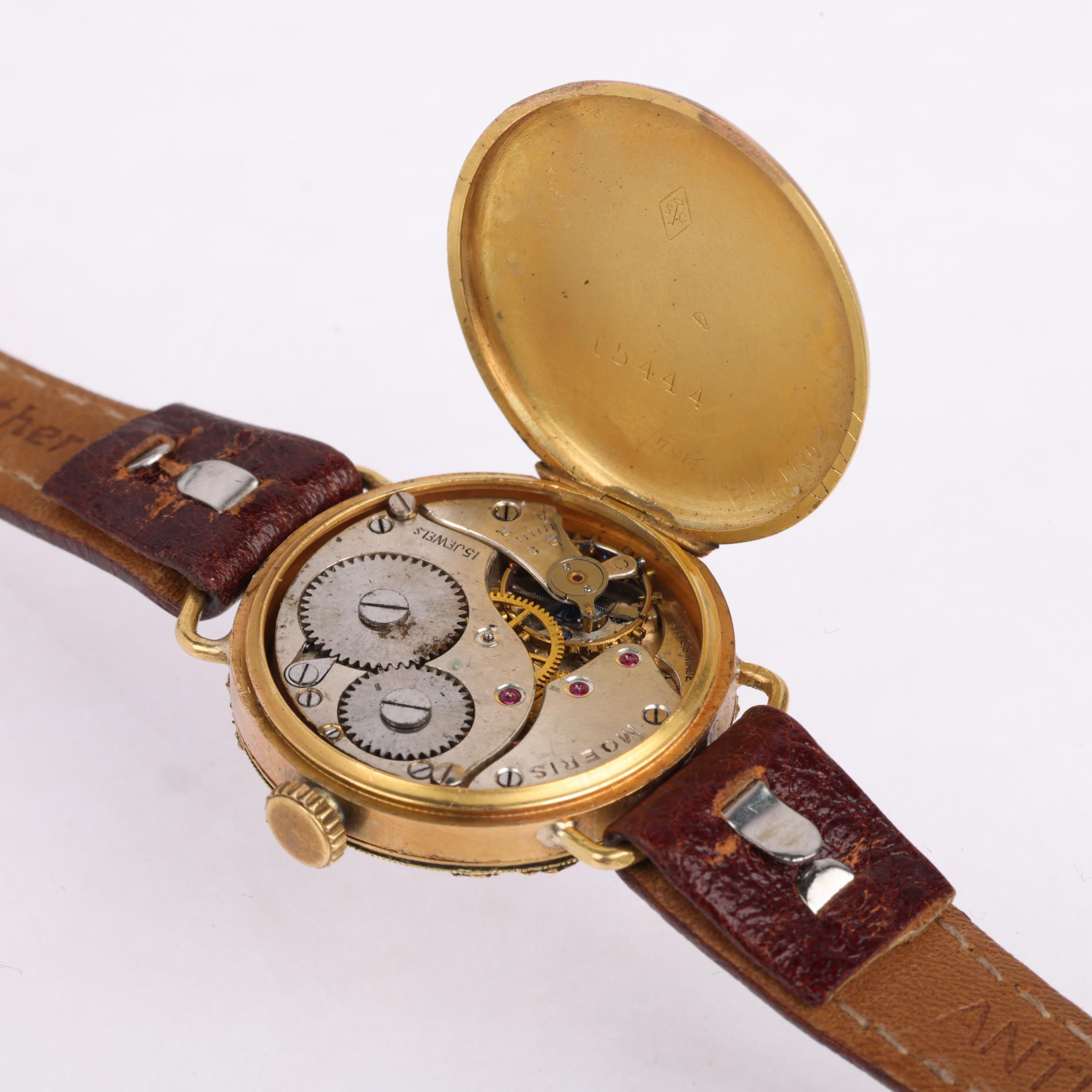 An Art Nouveau French lady's 18ct gold mechanical wristwatch, circa 1910, silvered dial with - Image 4 of 5