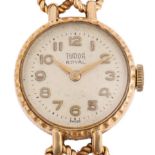 TUDOR - a lady's Vintage 9ct gold Royal mechanical bracelet watch, circa 1960s, silvered dial with