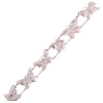 A 9ct white gold diamond butterfly panel bracelet, by Peter Farrow, rub-over set with modern round