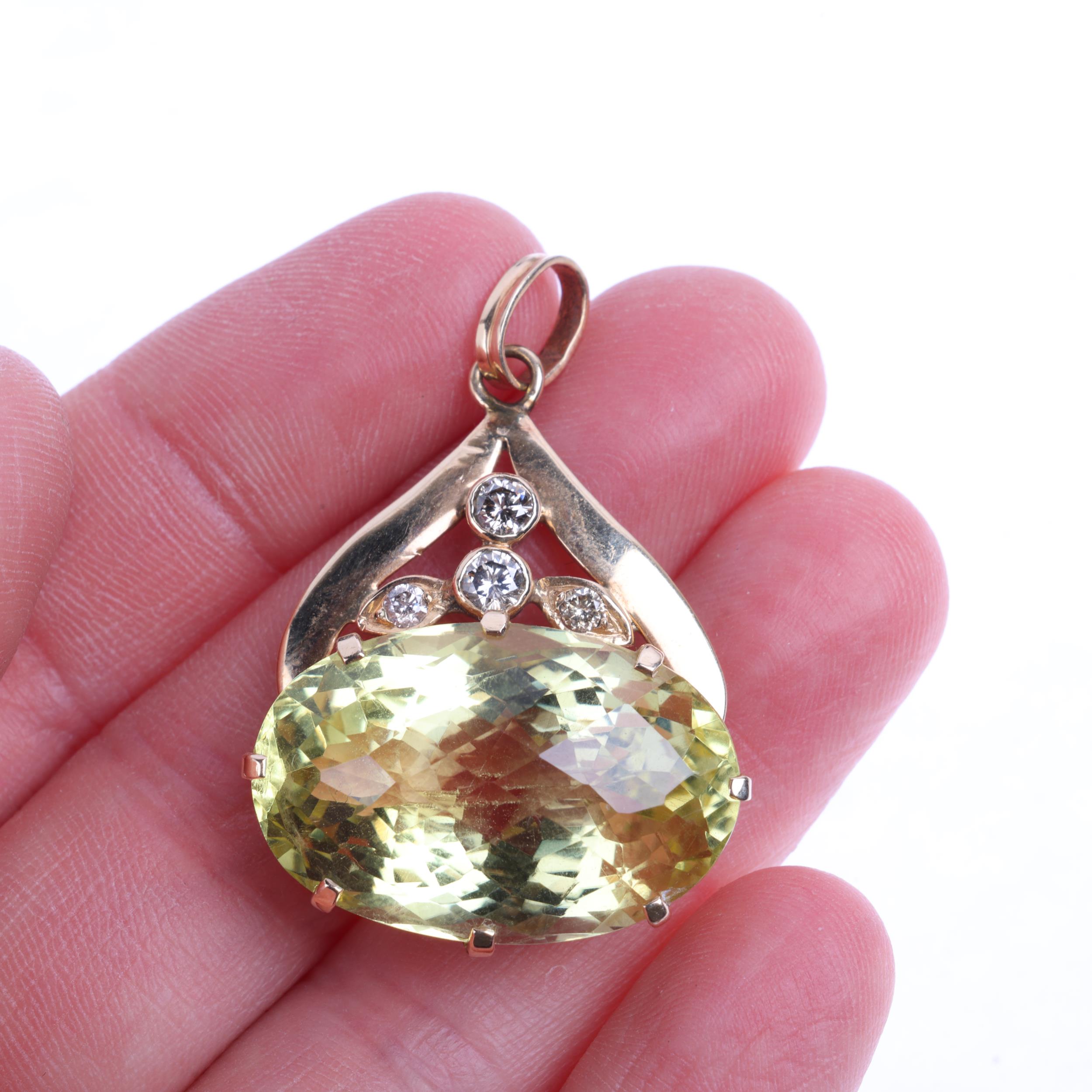 A 14ct gold lemon quartz and diamond pendant, claw set with oval rose-cut lemon quartz and modern - Image 4 of 4