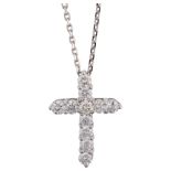 An 18ct white gold diamond cross pendant necklace, maker ALJ, London 2022, claw set with modern