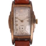 BULOVA - an American gold plated stainless steel mechanical wristwatch, circa 1940s, silvered dial