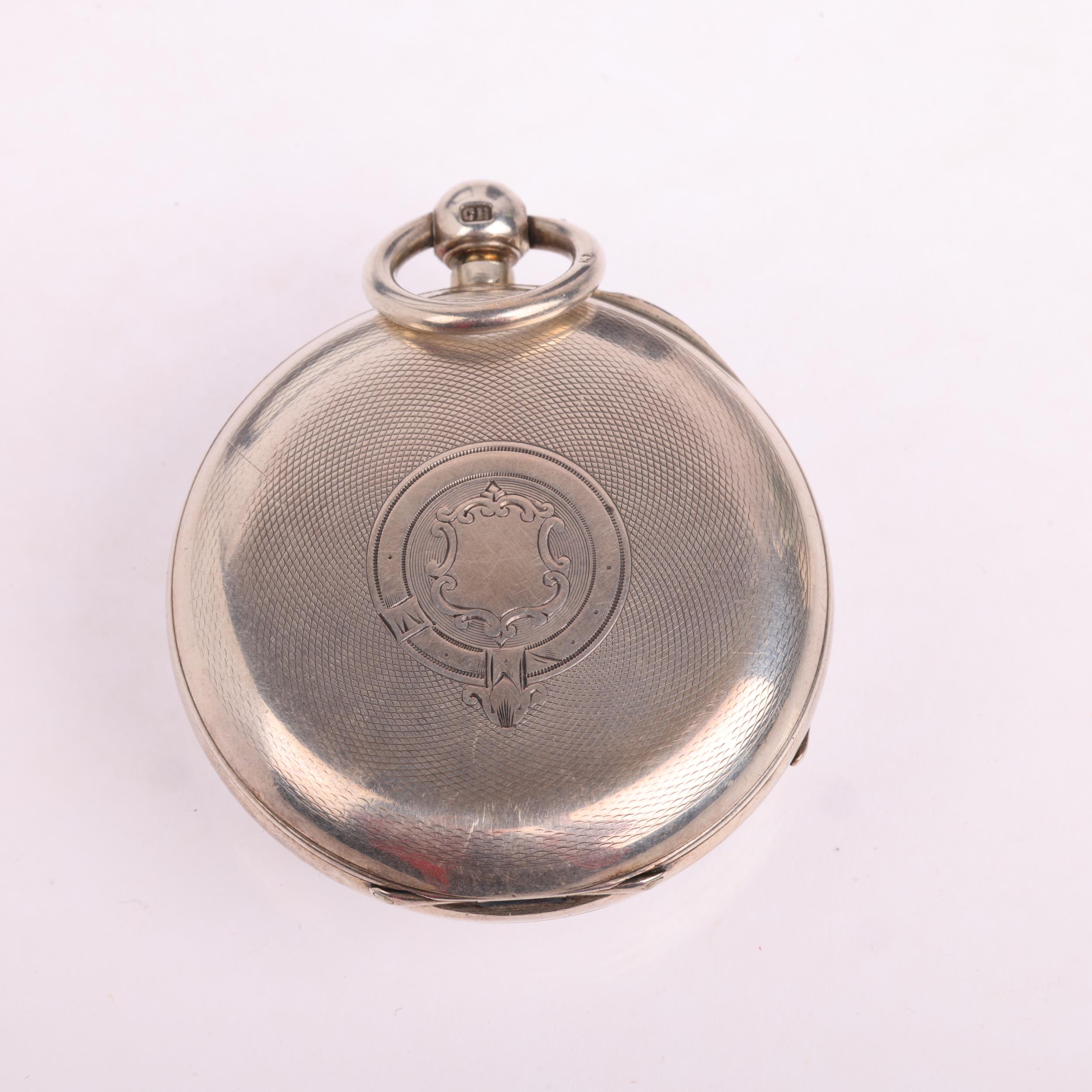 J W BENSON - a late 19th century silver open-face key-wind pocket watch, white enamel dial with - Image 5 of 5