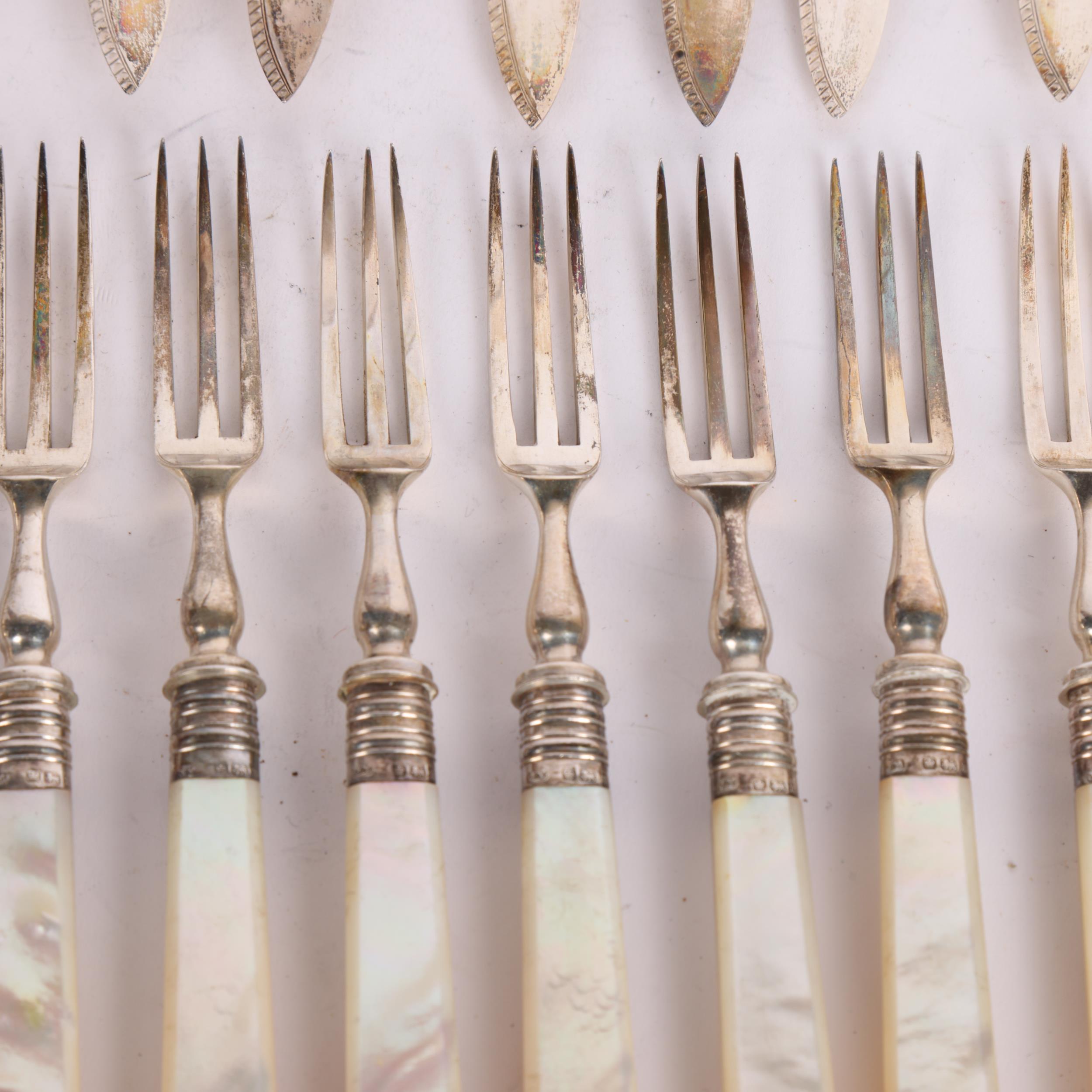 A set of George V mother-of-pearl handled silver dessert cutlery for 12 people, Cooper Brothers & - Image 3 of 3