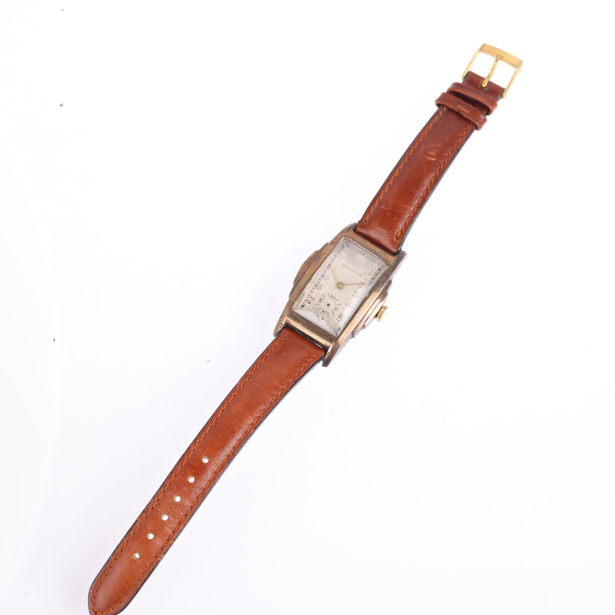 BULOVA - an American gold plated stainless steel mechanical wristwatch, circa 1940s, silvered dial - Image 2 of 5