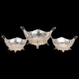 An impressive set of 3 George V silver 2-handled table centre baskets, Mappin & Webb limited, London