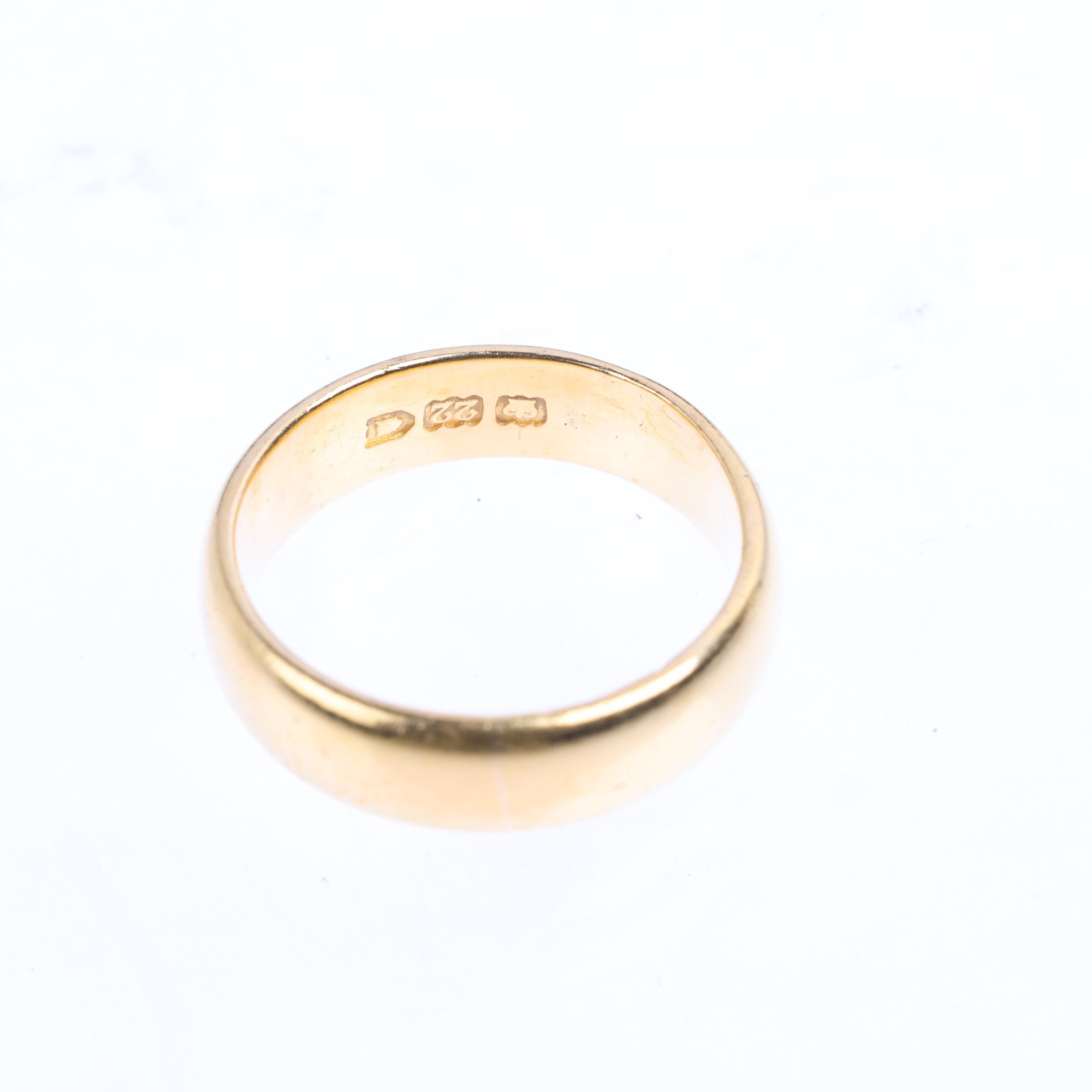 A 22ct gold wedding band ring, no London date letter, band width 5.1mm, size L, 6.6g Condition - Image 3 of 4