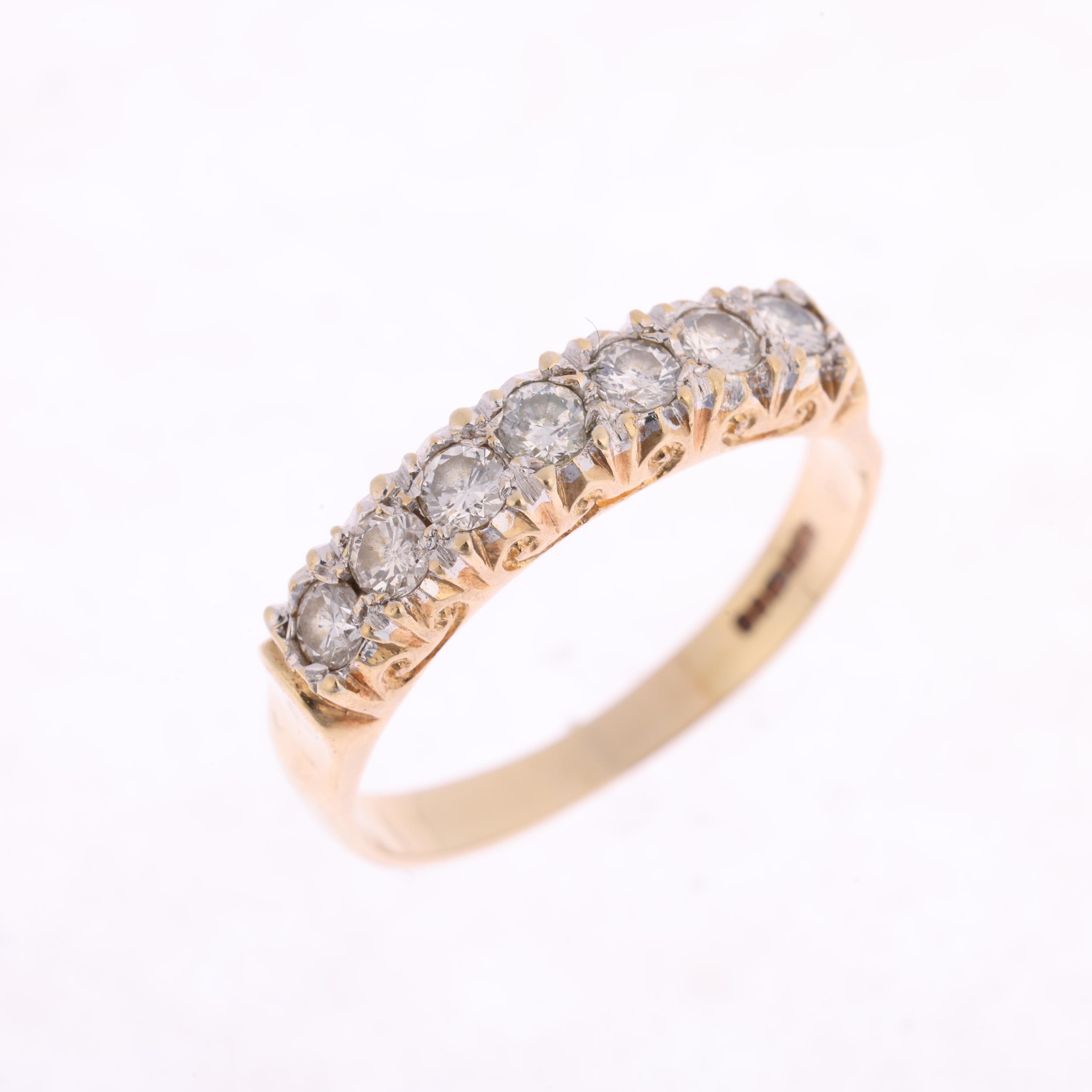 A 9ct gold seven stone diamond half hoop ring, set with modern round brilliant-cut diamonds, total - Image 2 of 4