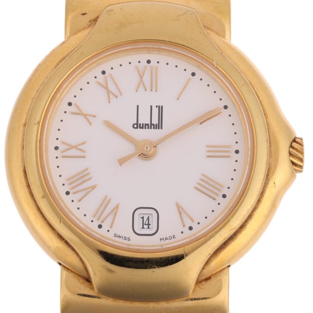DUNHILL - a lady's gold plated stainless steel Millennium quartz bracelet watch, ref. 8000, white