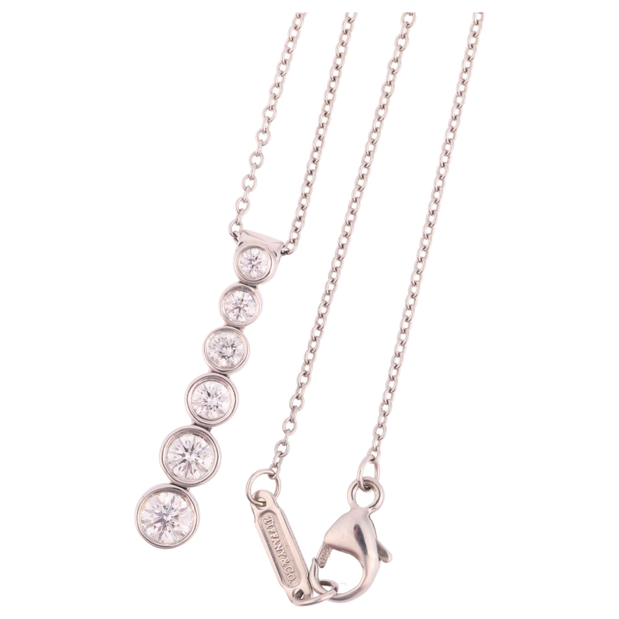 TIFFANY & CO - a platinum diamond Jazz pendant necklace, circa 2003, set with graduated modern round - Image 2 of 4