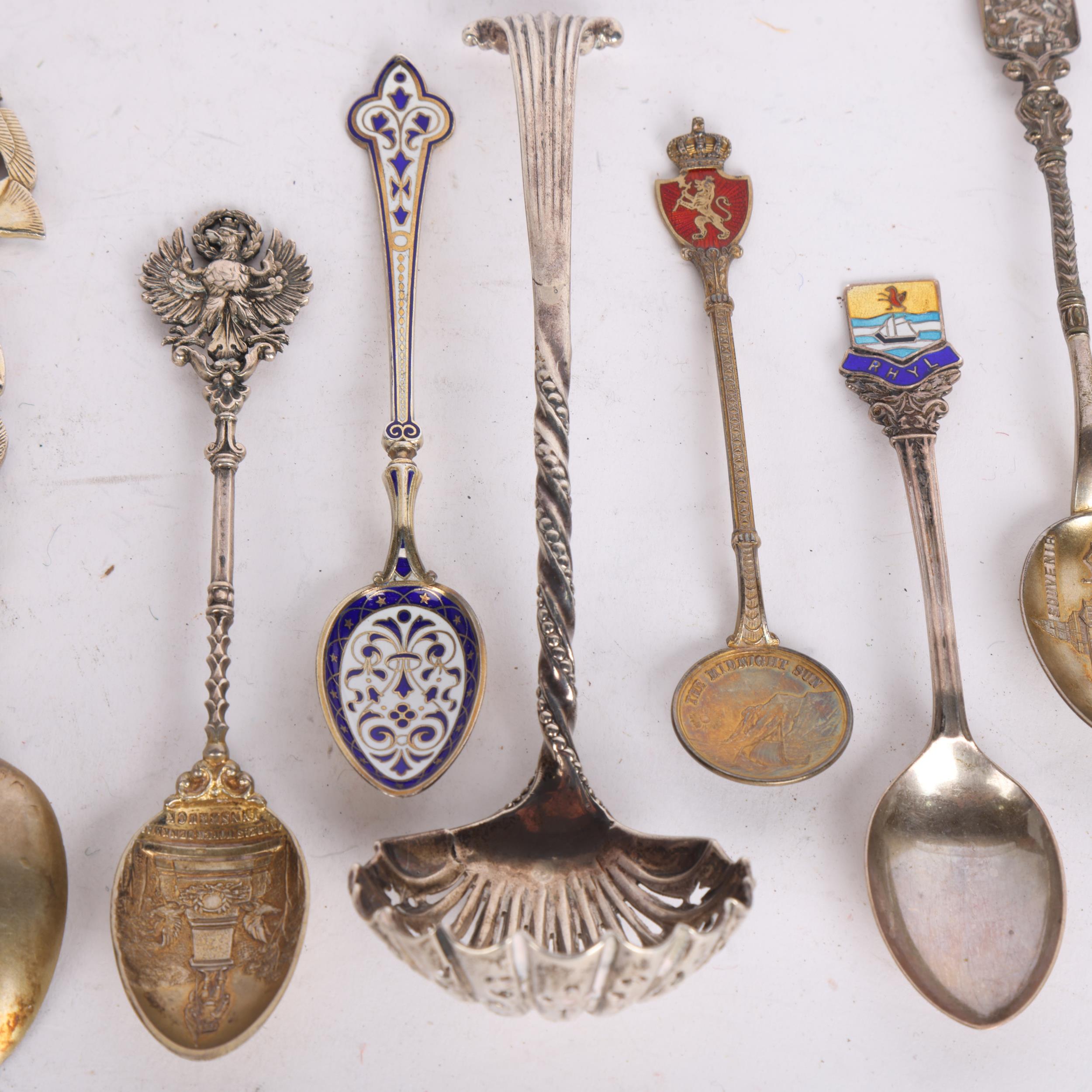 Various silver flatware, including Continental souvenir spoons, Victorian shell sugar sifter - Image 2 of 3